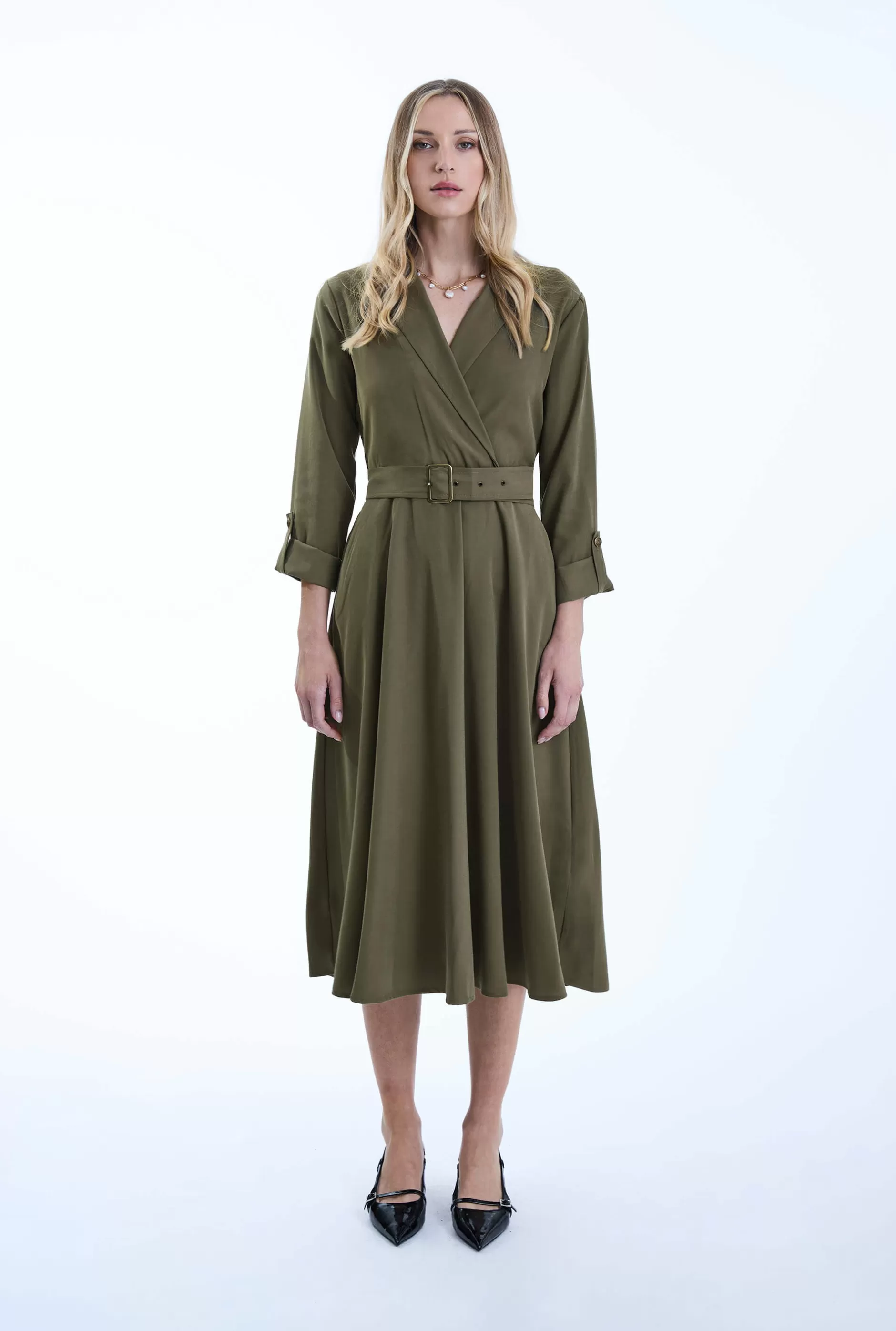 Belted Green Suit Midi Dress^James Lakeland Cheap