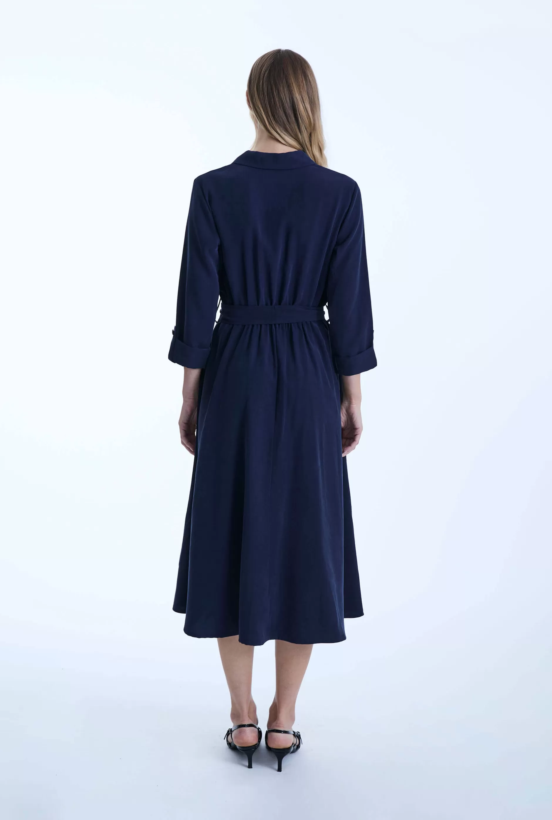 Belted Navy Suit Midi Dress^James Lakeland New