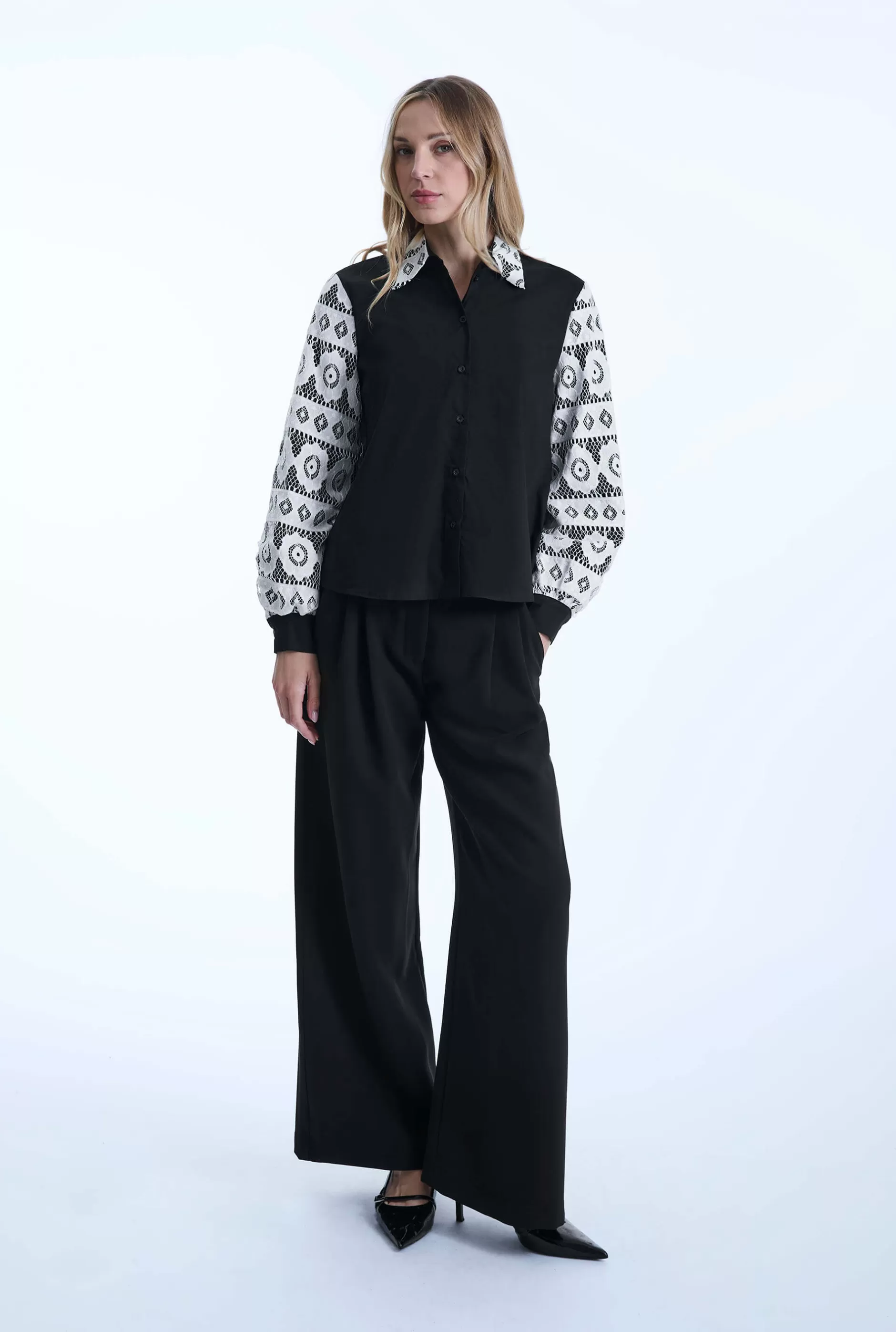 Black Crochet Sleeves Shirt^James Lakeland Store