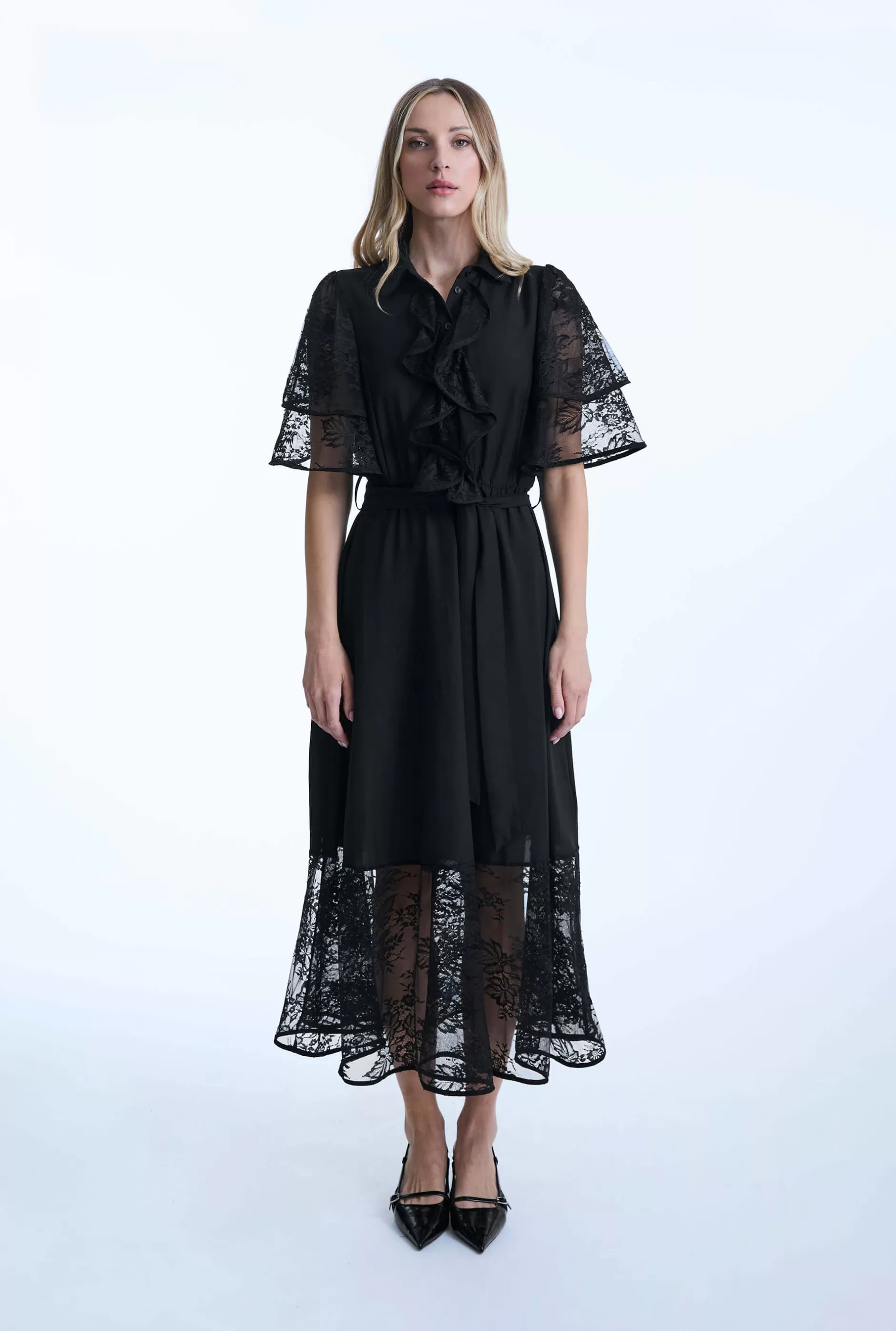 Front Lace Ruffle Midi Dress^James Lakeland Outlet