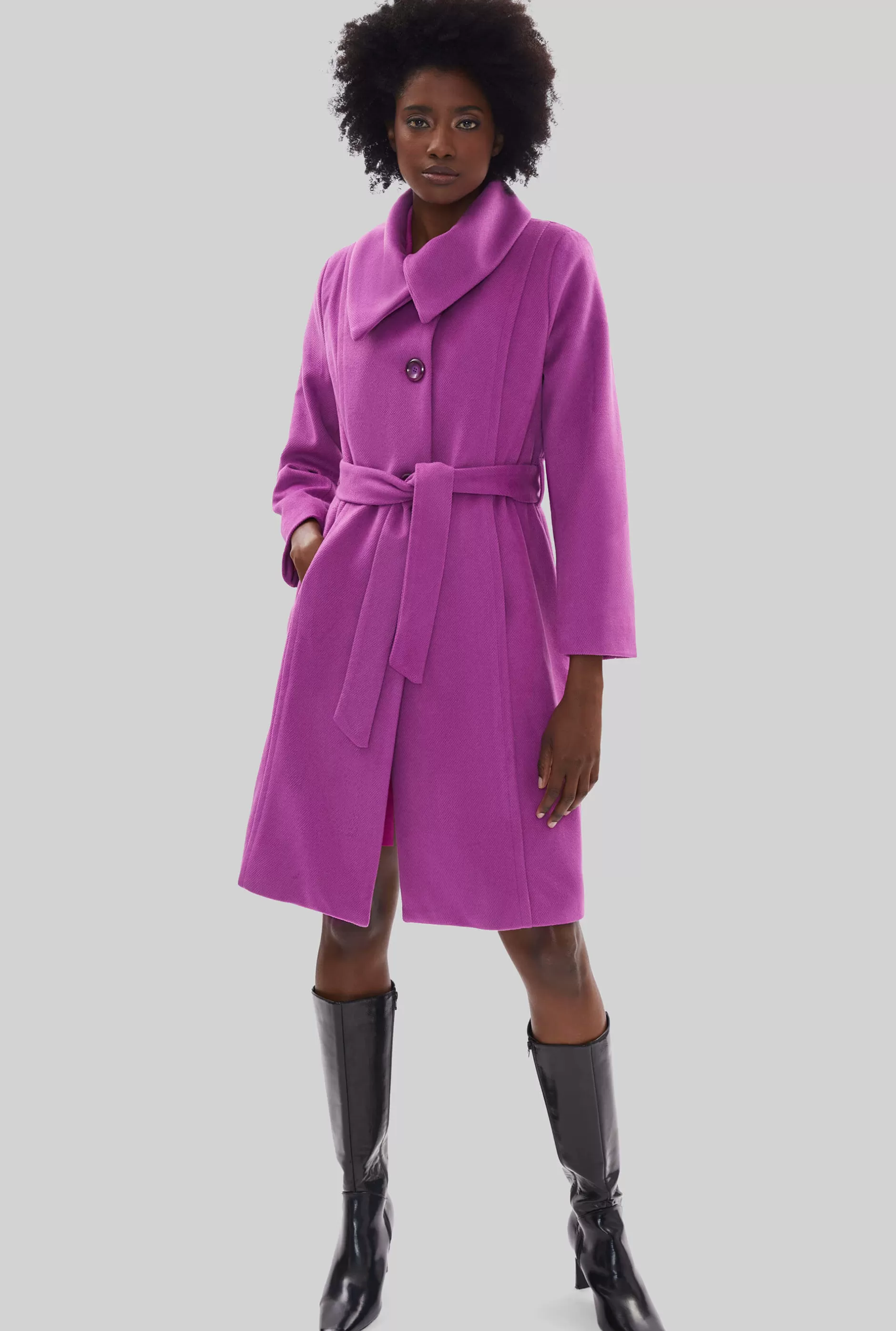 Large Collar Belted Coat Purple^James Lakeland Cheap