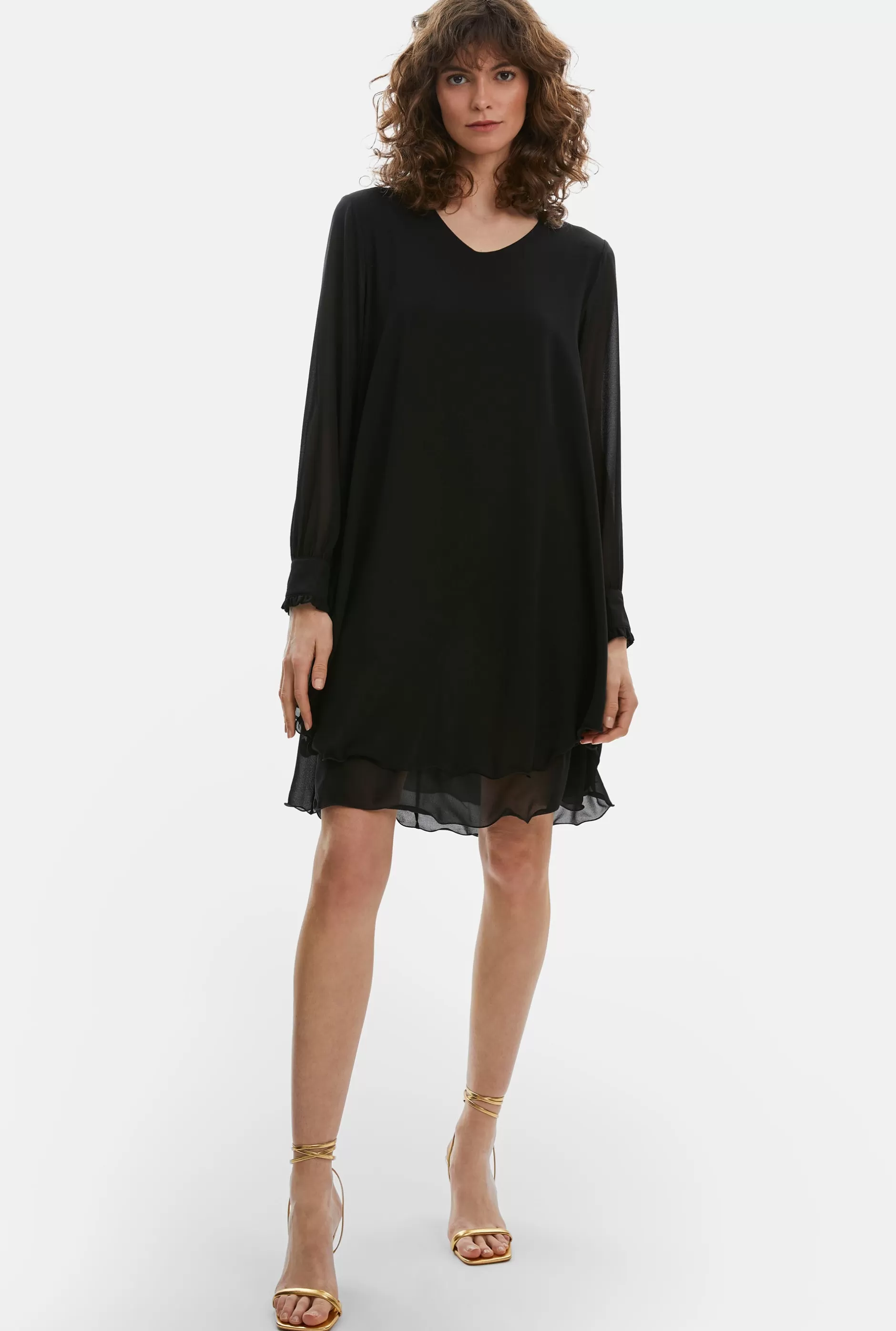 Long Sleeve Black Wave Hem Dress^James Lakeland Clearance