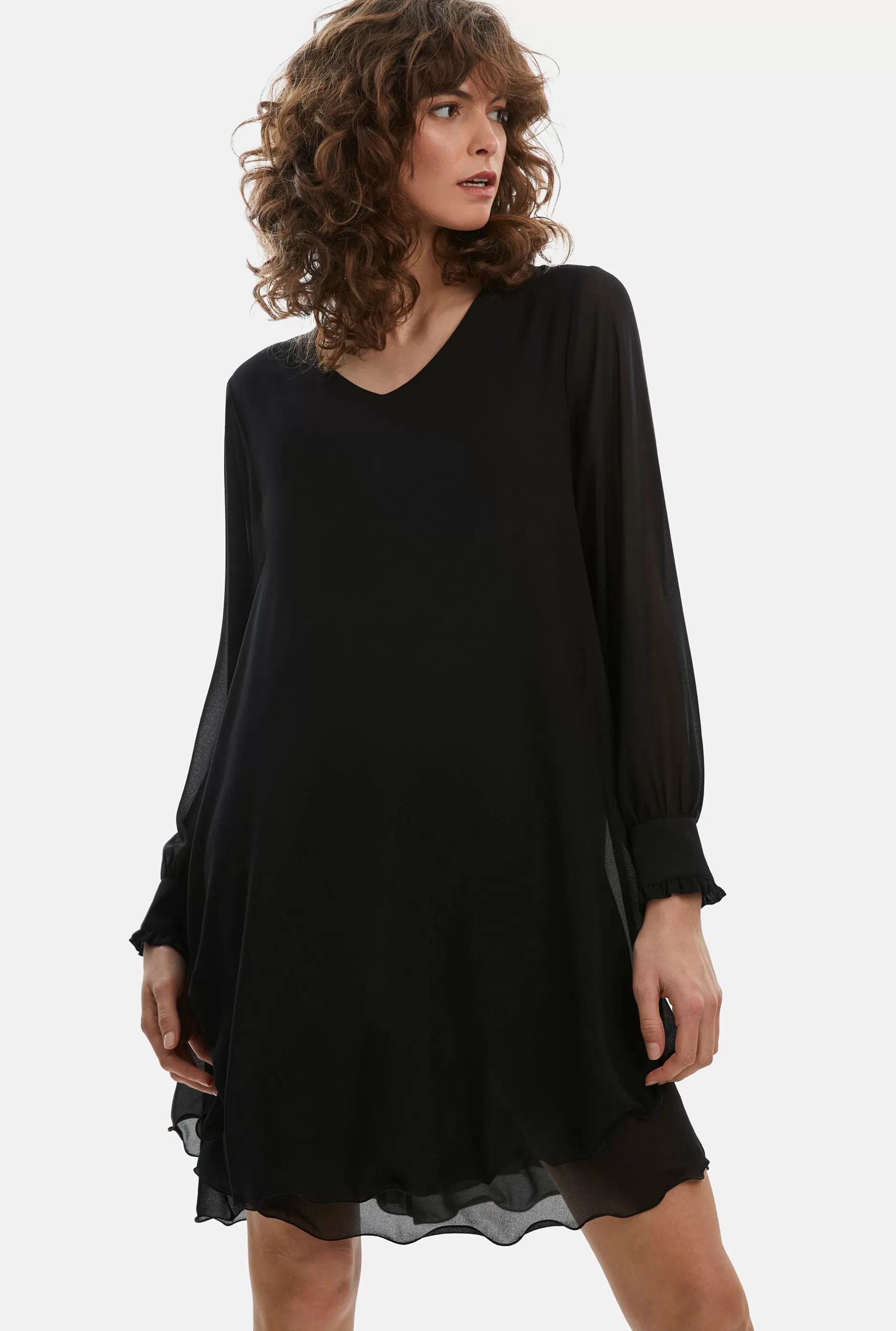 Long Sleeve Black Wave Hem Dress^James Lakeland Clearance