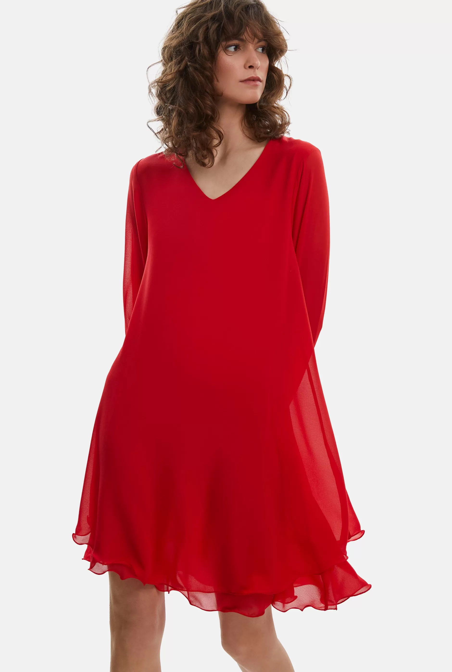 Long Sleeve Red Wave Hem Dress^James Lakeland Discount