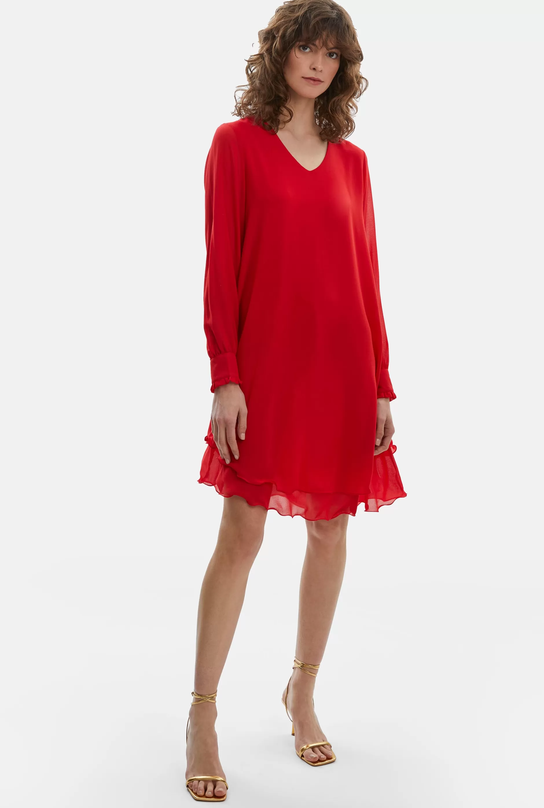 Long Sleeve Red Wave Hem Dress^James Lakeland Discount