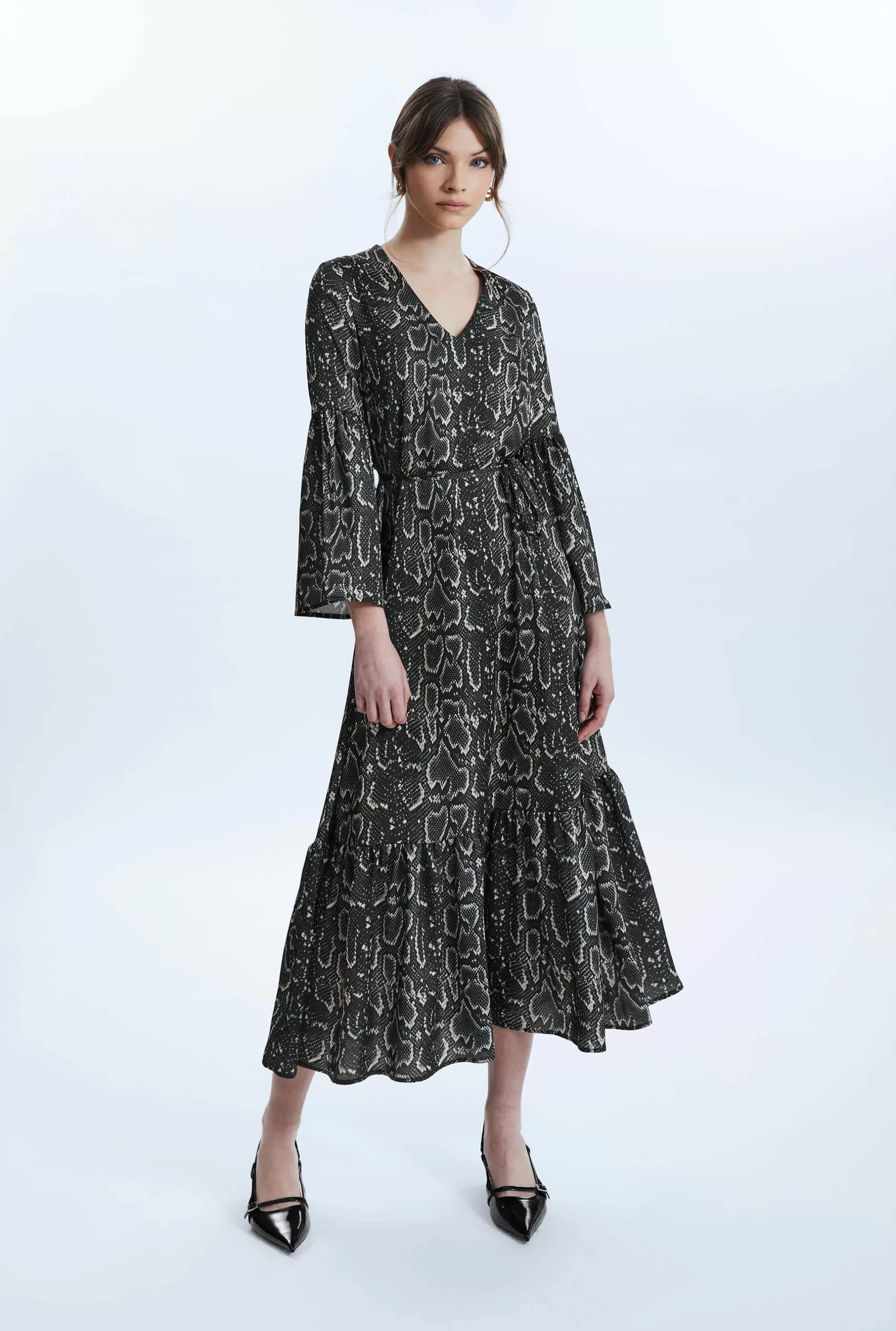 Python Print Belted Dress Black-Beige^James Lakeland Online