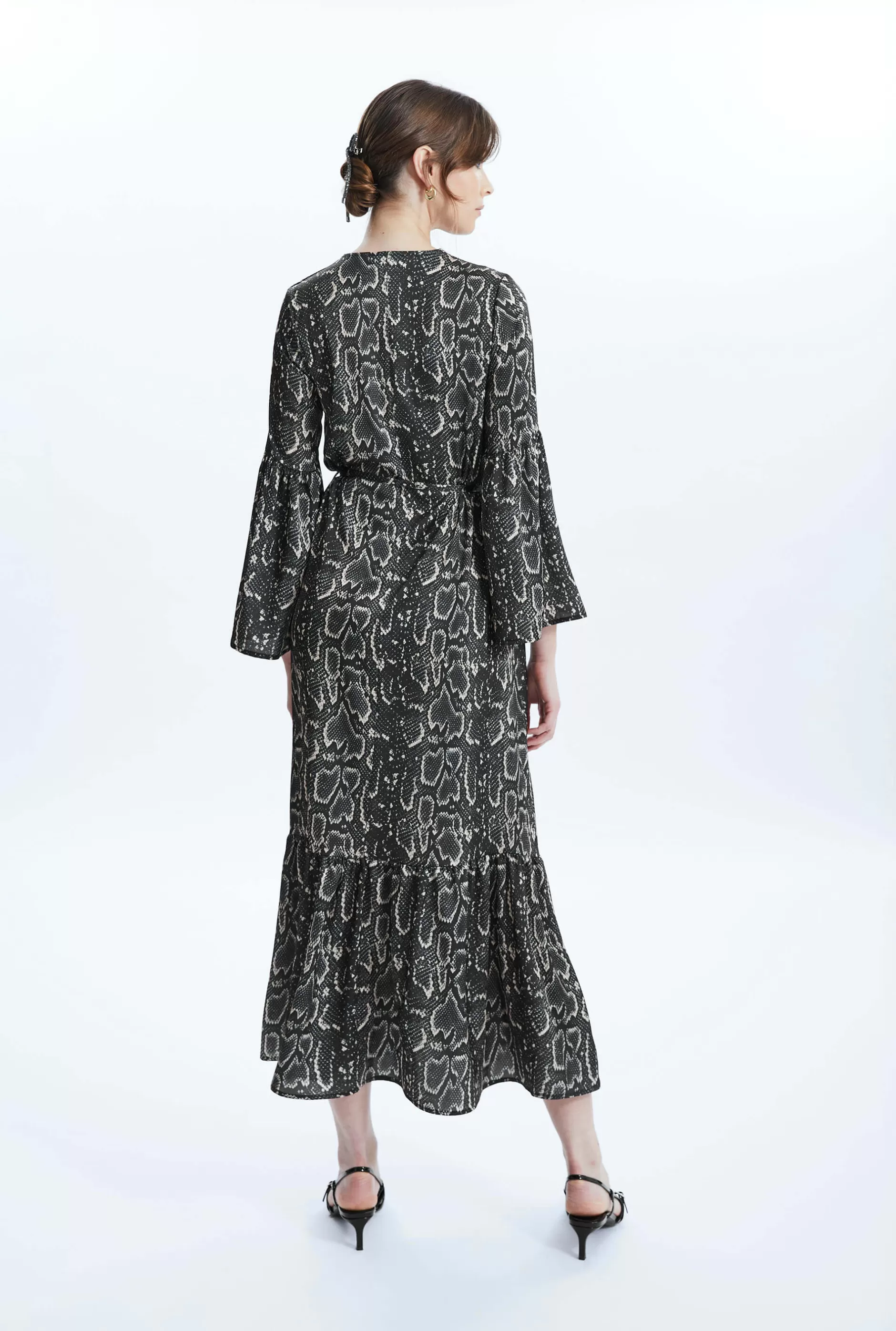 Python Print Belted Dress Black-Beige^James Lakeland Online