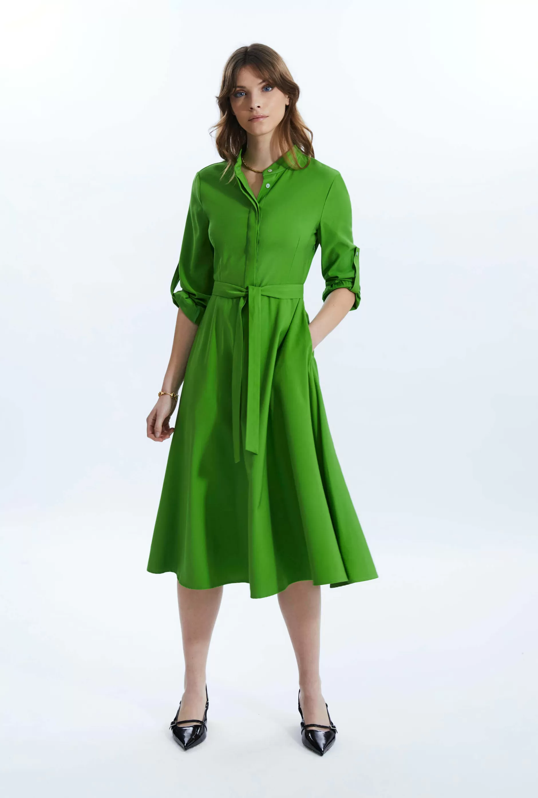 Roll Sleeve Midi Dress Green^James Lakeland New