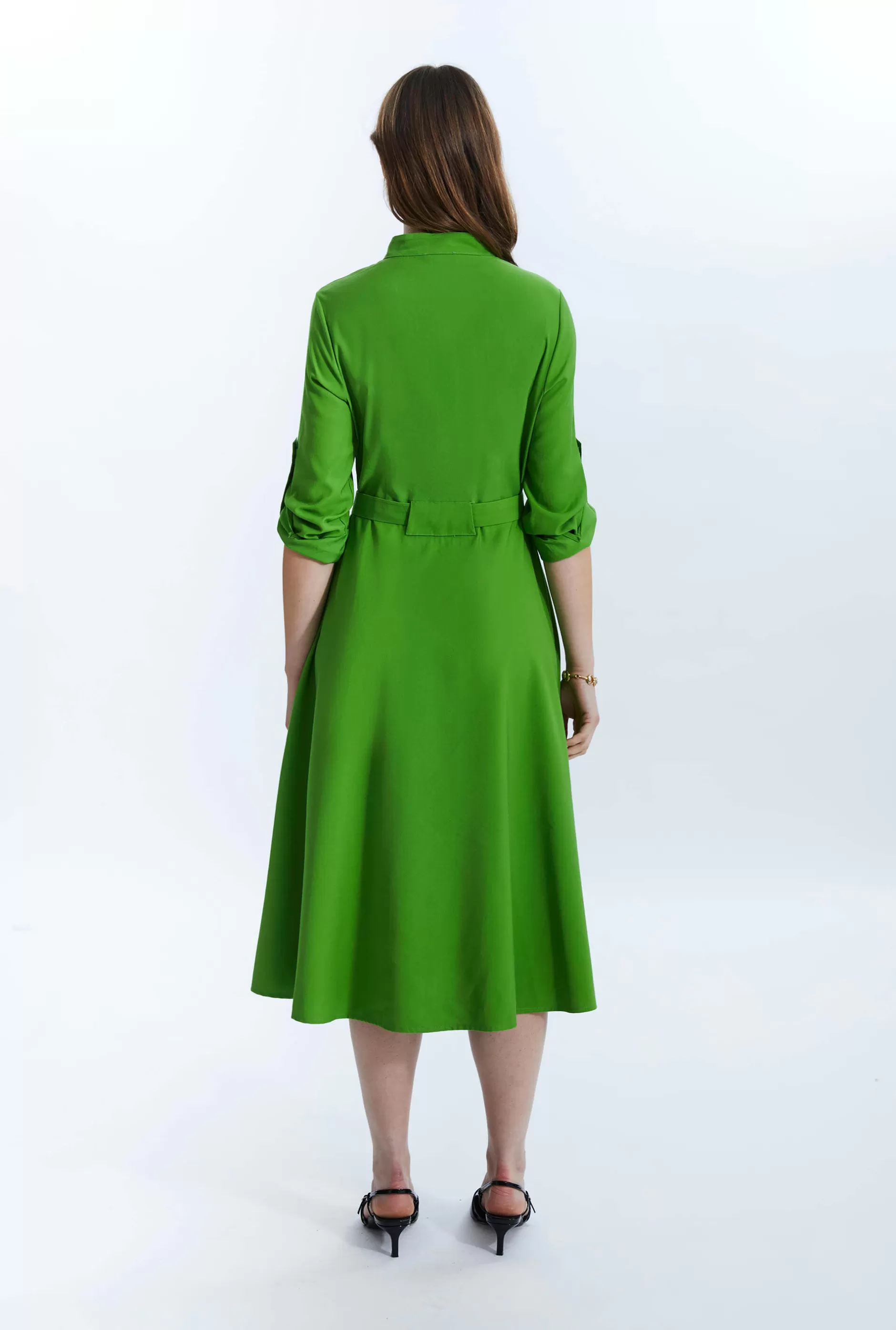 Roll Sleeve Midi Dress Green^James Lakeland New