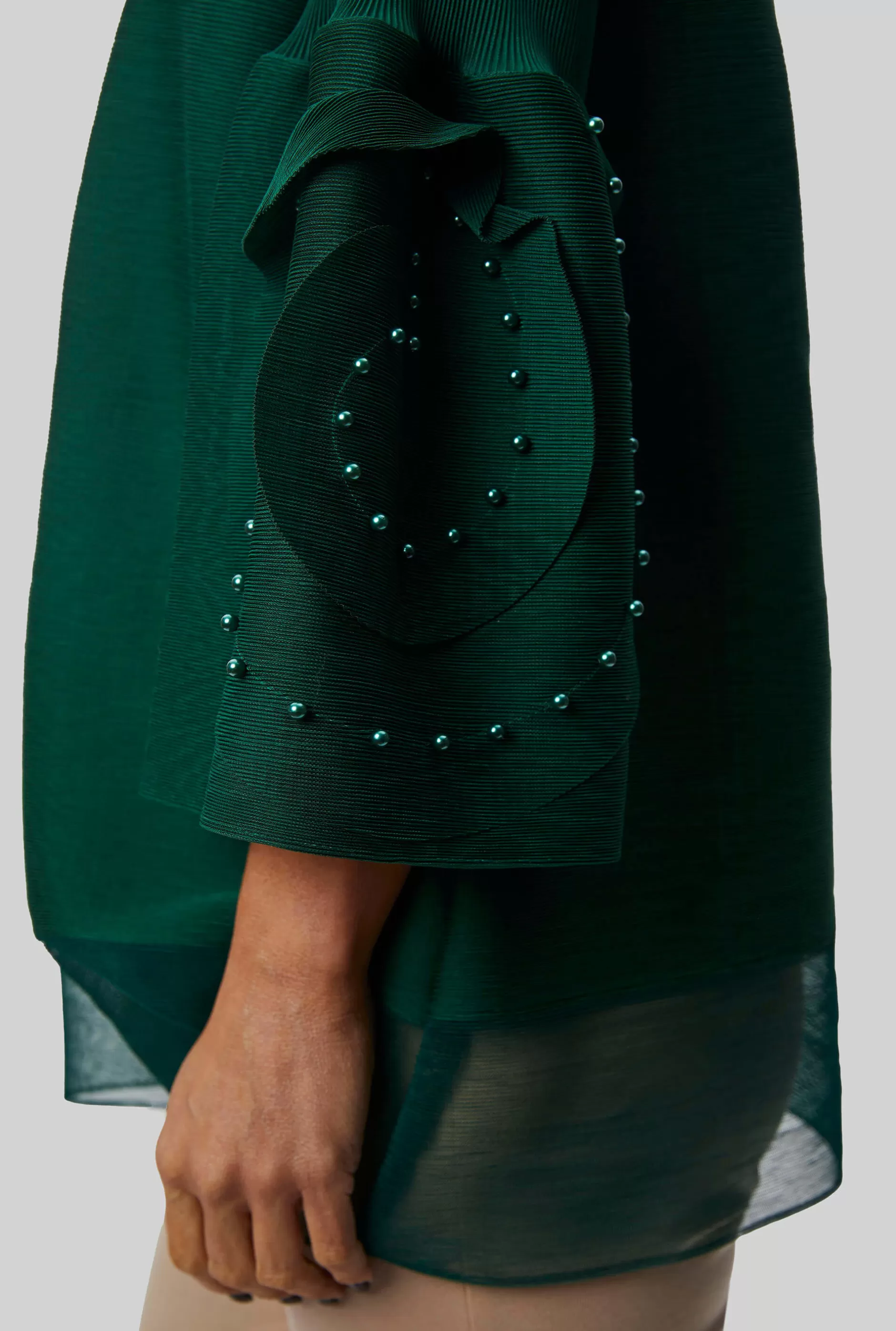 Rose Detail Sleeves Pleated Top In Green^James Lakeland Outlet