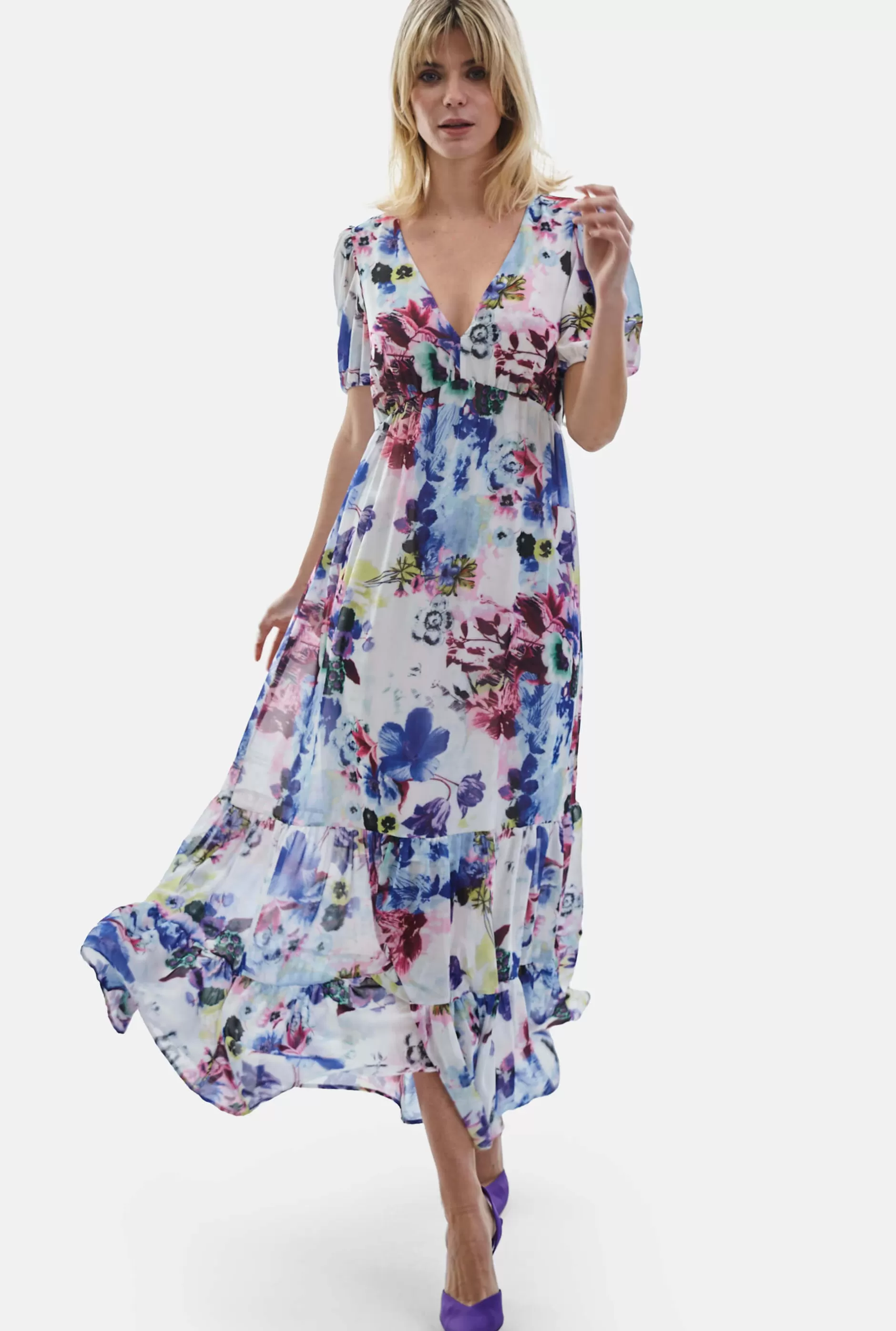 V-neck Floral Midi Dress Blue^James Lakeland Cheap