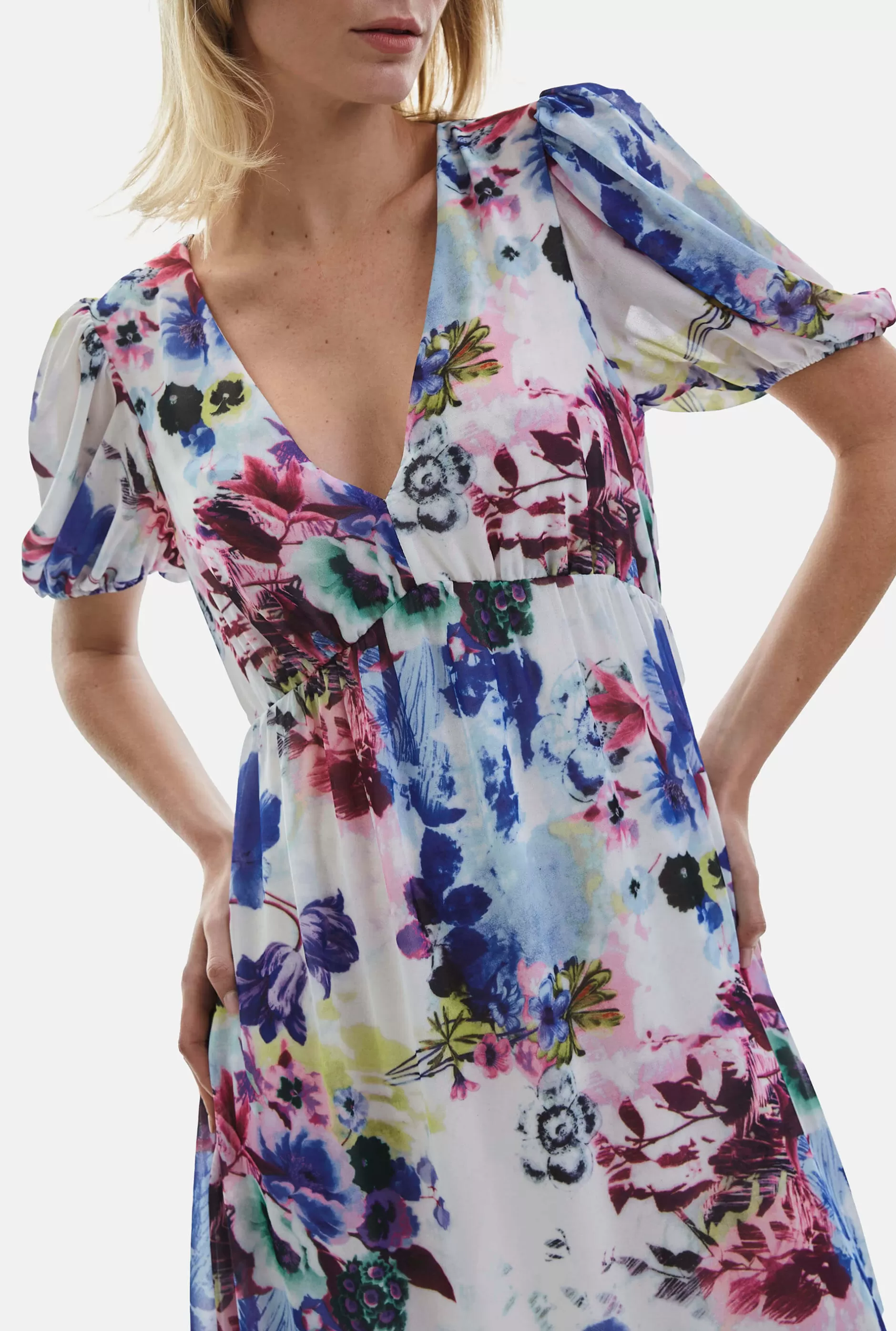 V-neck Floral Midi Dress Blue^James Lakeland Cheap